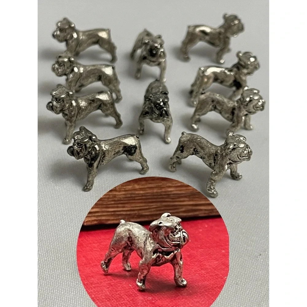 Set of 10 Mini Bulldog Cast Metal Figurine Decor Dog Figure